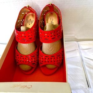 Anthropologie Miss Albright Red Laser-Cut Peep-Toe Sandals